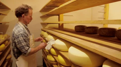 Flipping maturing cheeses Stock Footage 36194955