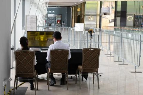 FLIR camera temperature screening point. COVID-19 스톡 사진