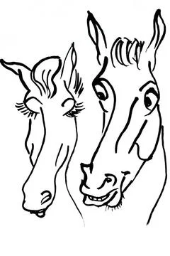  Flirt Pinsel-Karikatur - zwei Pferde flirten miteinander Brush-caricature... Stock Photos