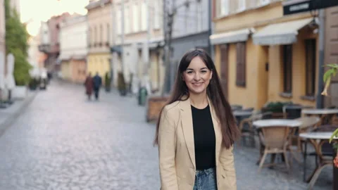 Flirting on camera, looking at camera, going forward Stock-Footage 220037273