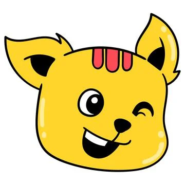 Flirty faced cat head winks seductively, doodle icon drawing Stock Illustration