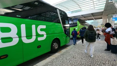 Flixbus Bus Operator service in Europe Green Luxury Budget Buses transport Stock Footage 229194186