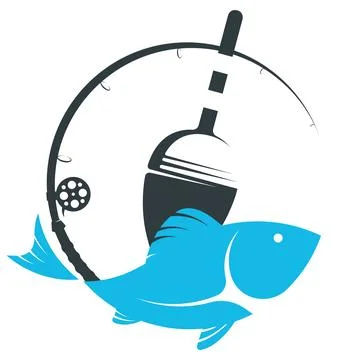 Float and fish on blue wave symbol for fishing Stock Illustration