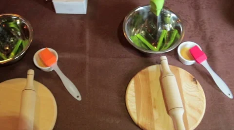 Float in the bowl, rolling pin, yolk Stock Footage 65238439