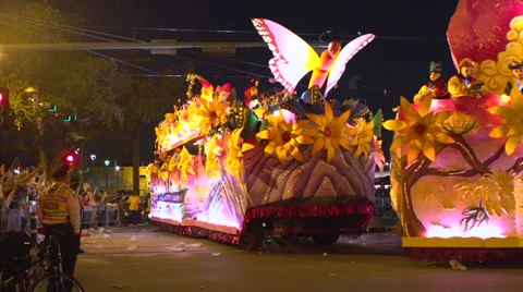 Float in Endymion parade at night 2014 Stock Footage 37509780