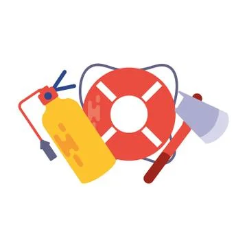 Float with fire extinguisher and itches on white background Stock Illustration