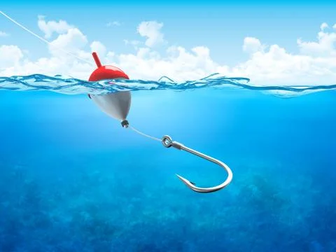 Float, fishing line and hook underwater vertical Stock Illustration