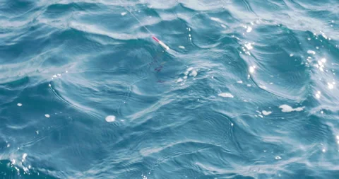 A float on a fishing line, swaying in different directions in the blue sea. Stock Footage 256093923