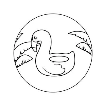 Float flemish protection in frame circular with leafs tropicals 스톡 일러스트