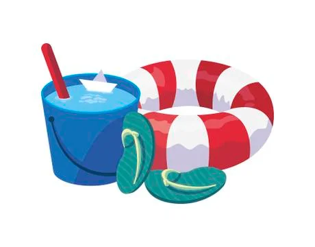 Float life guard with sandals and bucket summer icons Ilustración de archivo