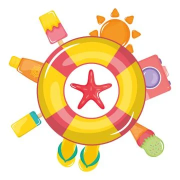 Float lifeguard with summer icons around Stock Illustration