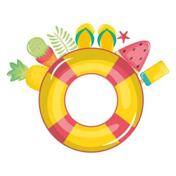 Float lifeguard with summer icons around Stock Illustration