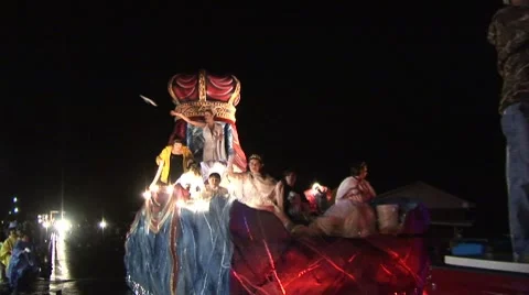 Float at Mardi Gras Parade at night Stock Footage 8652662