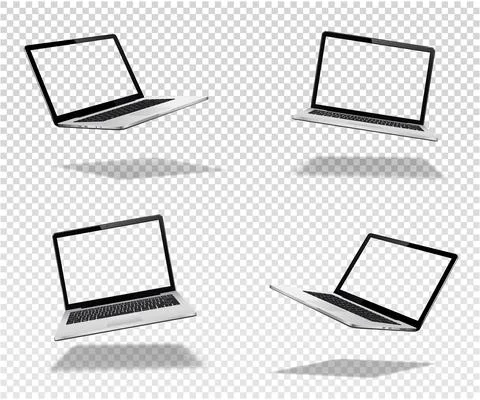 Float or levitate laptop mock up with transparent screen isolated イラスト素材