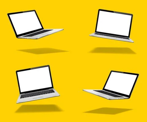 Float or levitate laptop mock up with blank screen isolated Stock Illustration