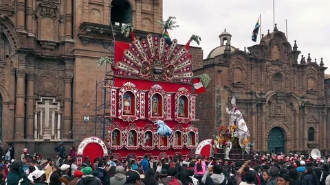 Float Passing Through Town Square In South American Festival Stock Footage 78290987