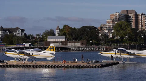 Float Plane Arrives in Victoria Harbor Stock Footage 32082519