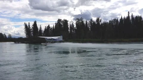 Float Plane Landing By River Stock Footage 46484430