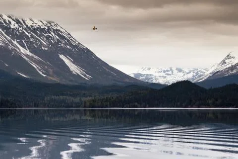 Float plane over trail lake Stock Photos