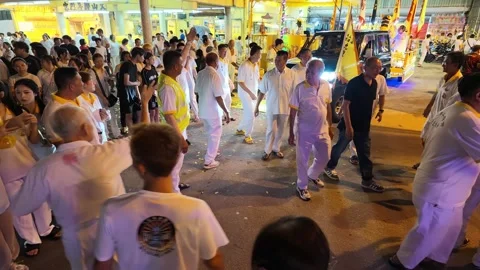 Float Procession During Nine Emperor Gods Festival at Chinese Temple Stock Footage 347895218