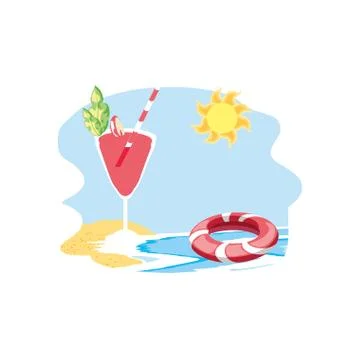 Float protection summer in the beach with cocktail Stock Illustration