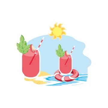 Float protection summer in the beach with juices Illustrazione stock