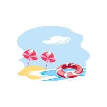 Float protection summer in the beach with umbrellas イラスト素材