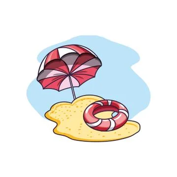 Float protection summer with umbrella in beach Illustrazione stock