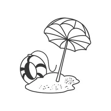 Float protection summer with umbrella in beach イラスト素材