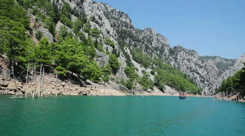 Float On The River In Canyon. Forest, Mountains, Rocks, Fishing, Nature Video stock 56496070