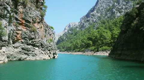 Float On The River In Canyon. Forest, Mountains, Rocks, Fishing, Nature. Video stock 56935464