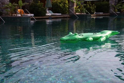 Float in shape of crocodile in swimming pool at luxury resort Stock Photos