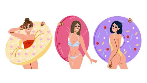 Float woman inflatable ring vector 스톡 일러스트