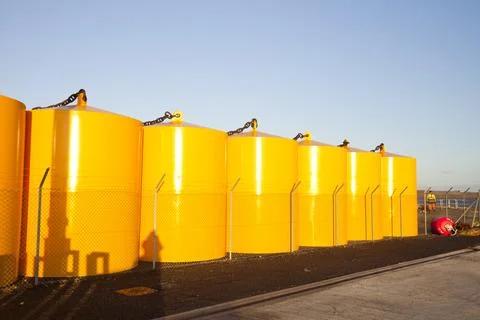 Floatation devices on lyness harbour, Hoy, Orkney Isles, Scotland, UK. Foto stock