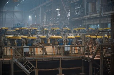 Floatation machines operate with mineral ore at factory Stock Photos