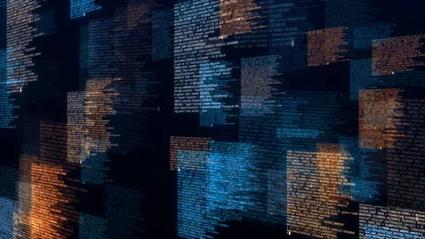 Floating 3D Blue and Orange Computer Code Data Stream Background Stock Footage 346032998