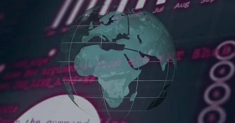 Floating 3D digital globe showing latitude longitude gridlines in virtual GUI, Illustrazione stock