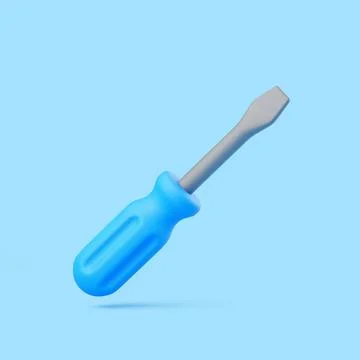 Floating 3D Flathead Screwdriver with Blue Handle on Blue Background Illustration
