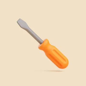 Floating 3D Flathead Screwdriver with Orange Handle on Beige Background Illustration