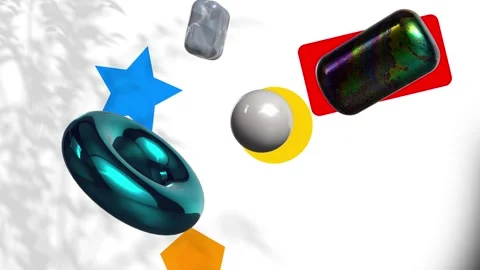 Floating 3D Geometric Shapes with 2D Flat Design Elements on White Background 動画素材 329237176