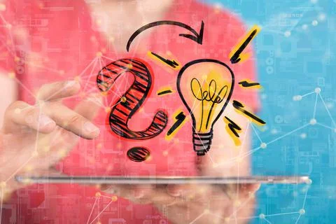 Floating 3d illustration of a light bulb and cyberspace particles -concept of Stock Photos