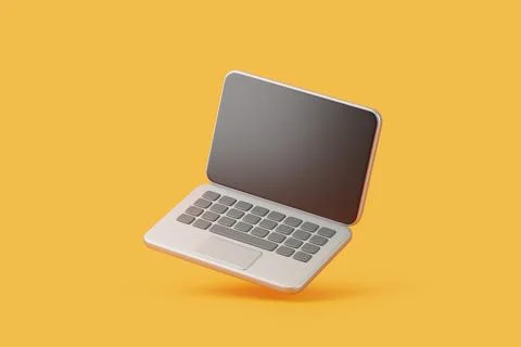 Floating 3D Laptop on Yellow Background Illustrazione stock