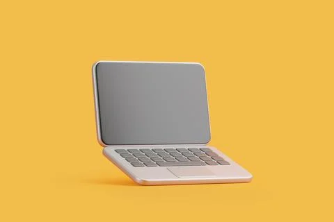 Floating 3D Laptop with Yellow Background 스톡 일러스트