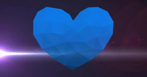 Floating 3D low-poly blue heart casting horizontal light beam across digital  Stock Illustration
