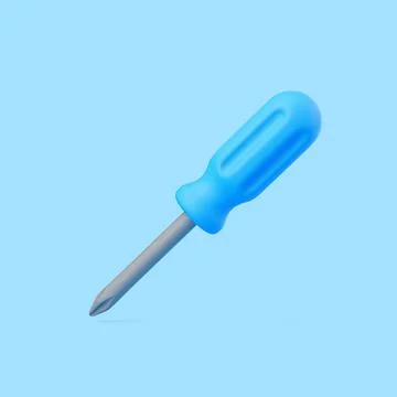 Floating 3D Phillips Screwdriver with Blue Handle on Blue Background Illustration