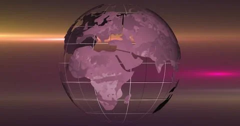 Floating 3D wireframe globe displaying Africa Europe Asia in studio with Illustrazione stock