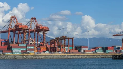 Floating 4K+ Hyperlapse / Timelapse of cargo being loaded at Port of Vancouver Stock Footage 76540364