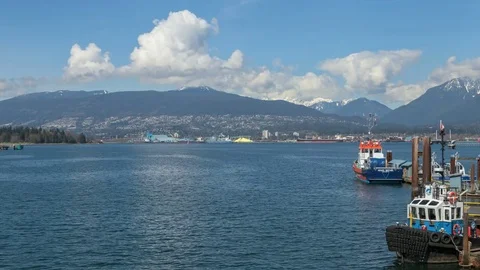Floating 4K+ Hyperlapse / Timelapse of Coal harbour and Port Of Vancouver Stock Footage 76540434