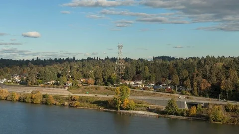 Floating 4K+ Hyperlapse / Timelapse over Fraser River/SFPR at sunset Stock Footage 76439919