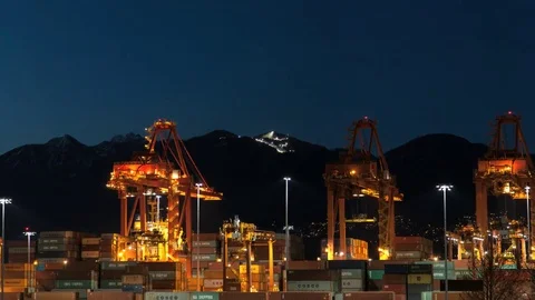 Floating 4K+ Hyperlapse / Timelapse Of Port of Vancouver, as day turns to night Stock Footage 76543576